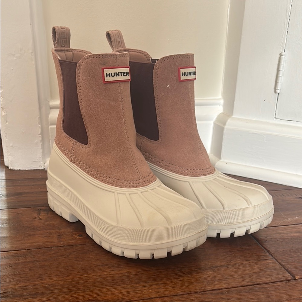 Hunter Tan and Cream Ankle Boots